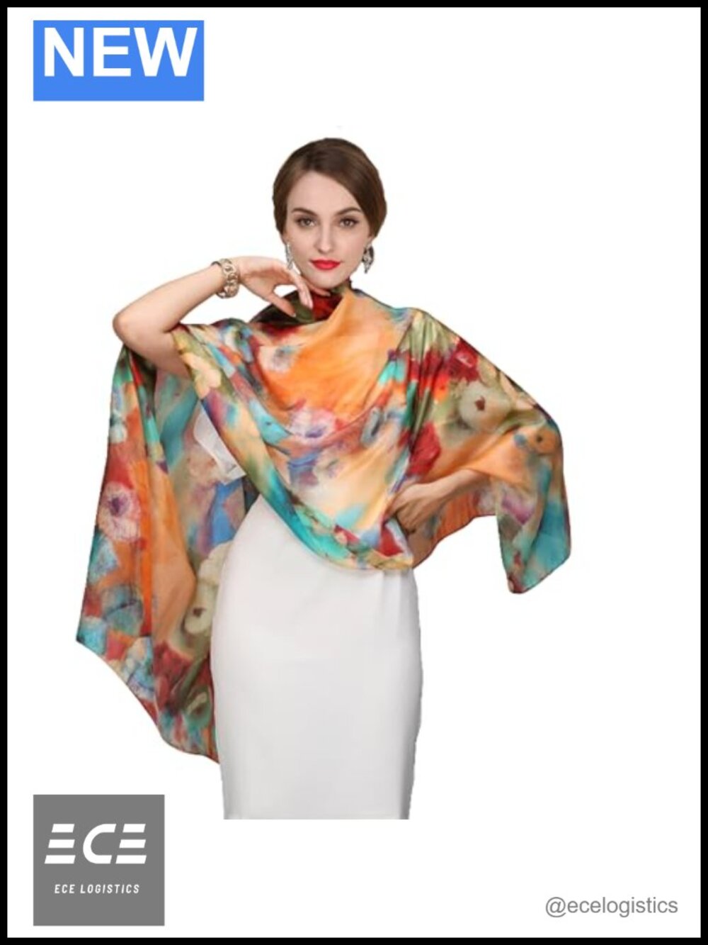 100% Mulberry Silk Floral Long Shawl Wrap Women Lightweight Scarf